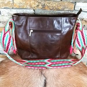 Hand Crafted Columbia Leather Boho Braided Handle Shoulder Bag With Coin Purse